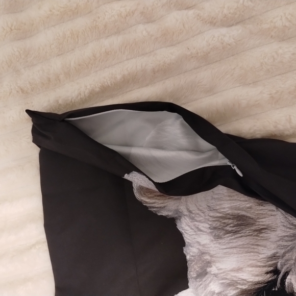 Cream and Black Dog pillow cover Bedding with Fluffy Shaggy Coat - Picture 3 of 3